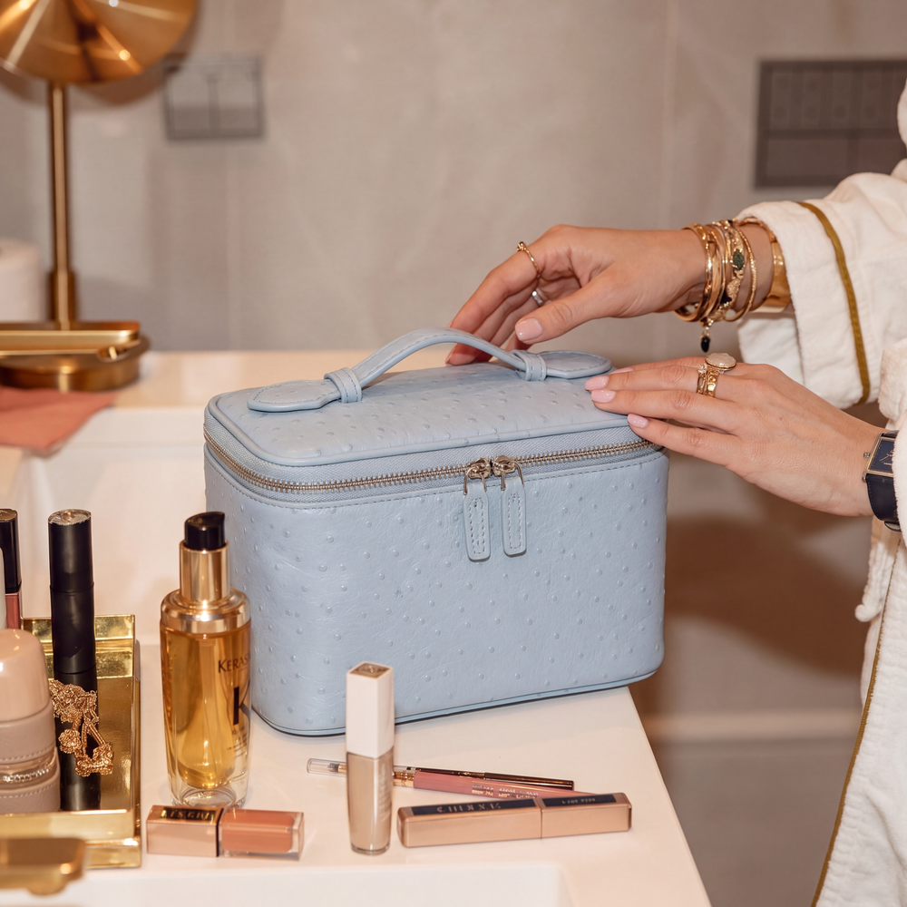 Baby Blue Ostrich Vanity Case