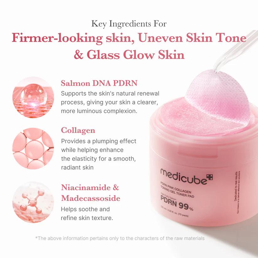 Medicube PDRN Pink Collagen Toning Gel Pad 70 pièces
